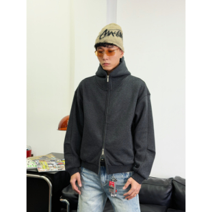 BurnBro重磅580g短款 Boxy加绒保暖廓形连帽卫衣男女高领拉链外套