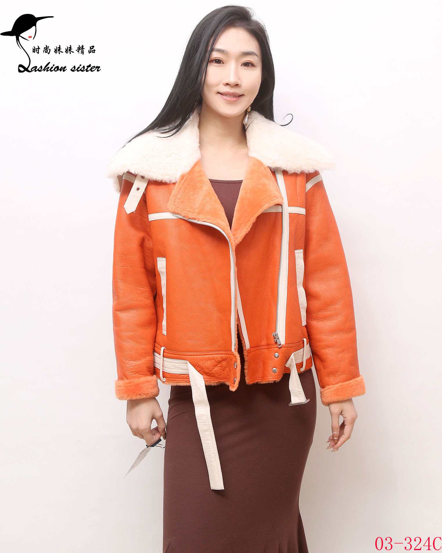 紫帝莎澜休闲百搭机车皮毛一体