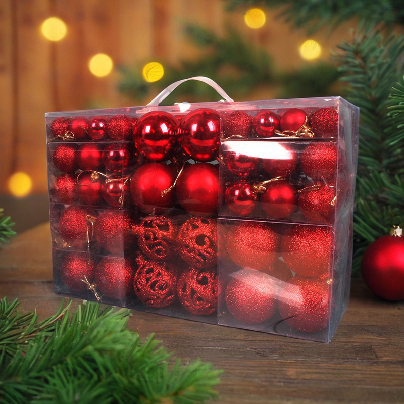 圣诞球100个pvc盒装亮光哑光圣诞树装饰品彩球挂饰圣诞节挂件套装
