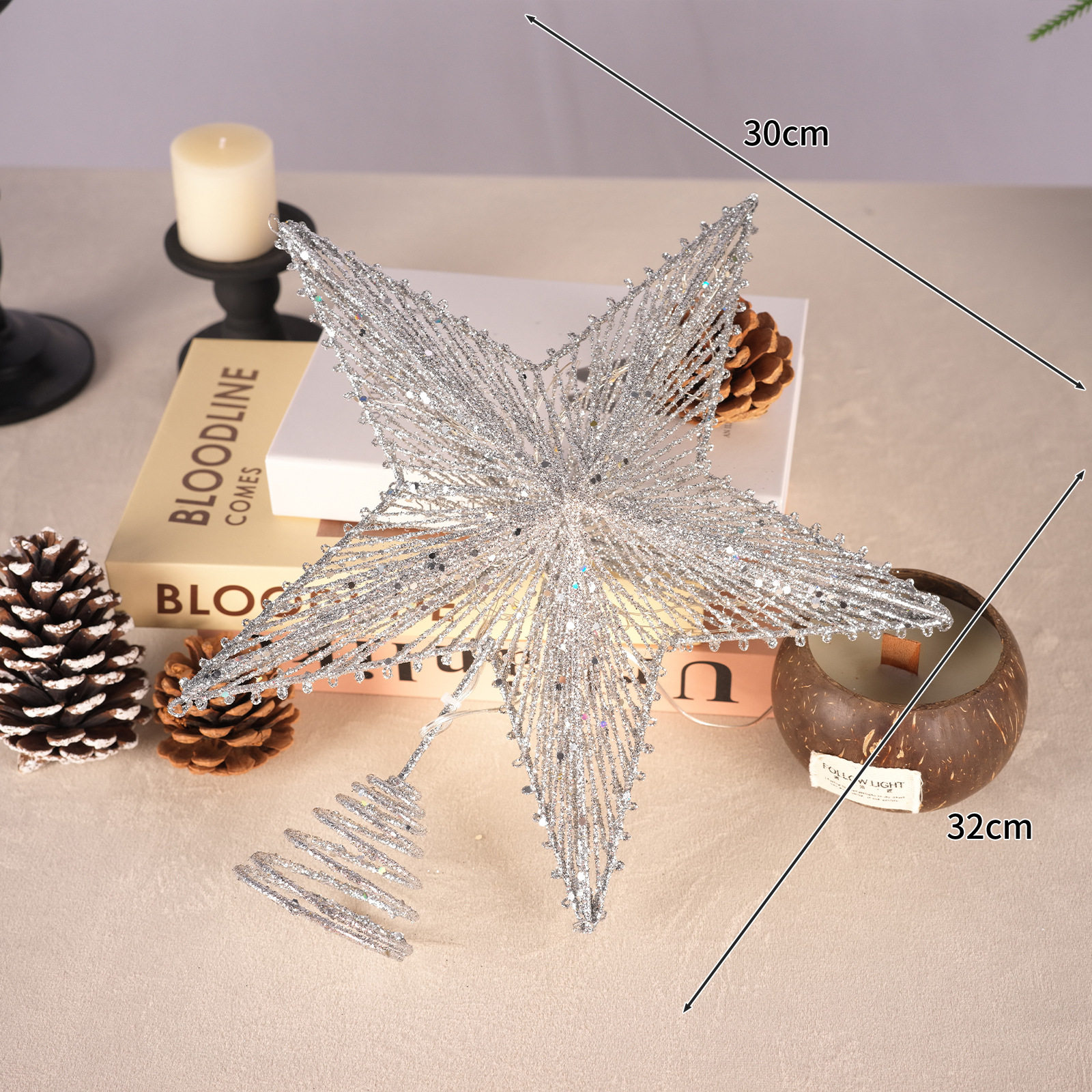 圣诞树顶星圣诞挂件饰品配饰星星圣诞节五角星发光挂饰布置节日