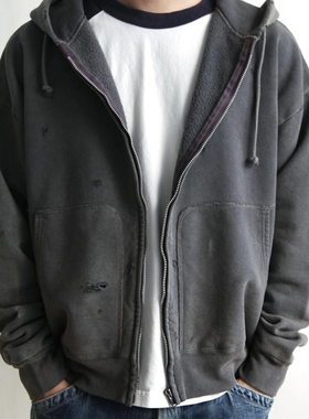 Saint Michael做旧水洗手工破坏破洞秋冬连帽卫衣拉链开衫外套潮