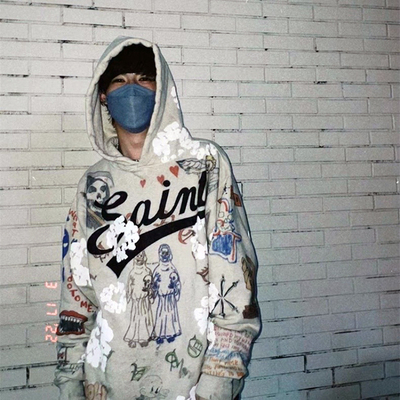 Saint联名Denim复古破坏帽衫