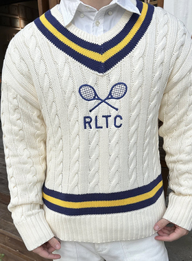 VicxxClothing出品小马家网球拍字母绣花羊毛绞花编织毛衣针织衫