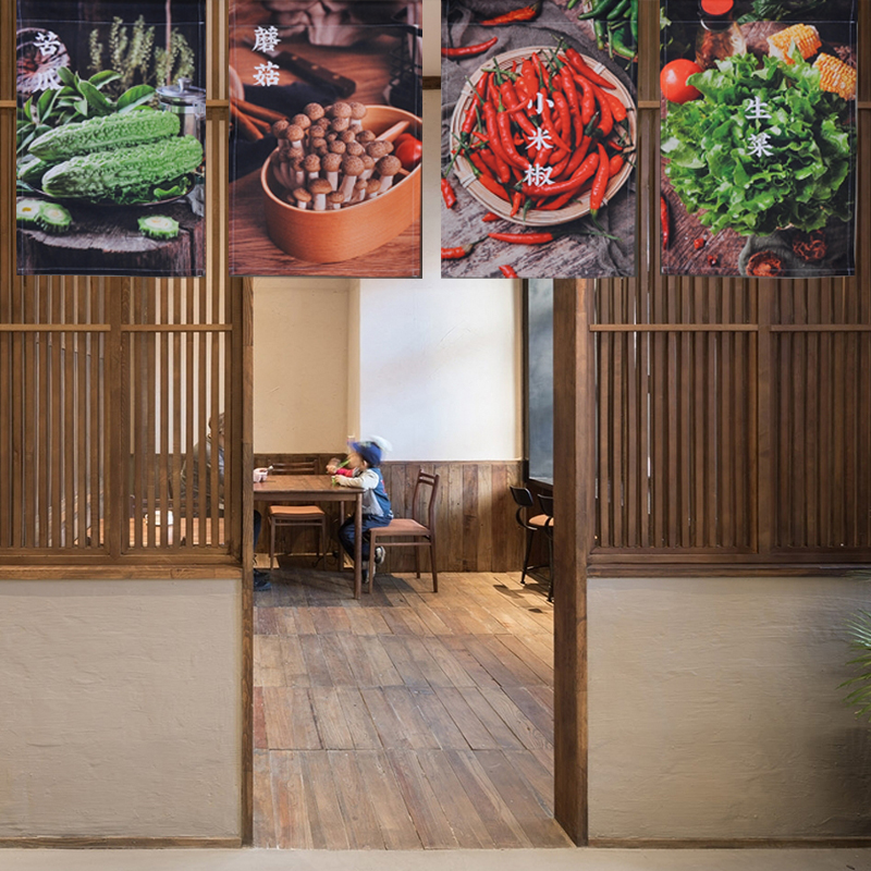 商用布艺蔬菜水果门帘定制餐厅超市装饰吧台厨房半帘子免打孔粘扣