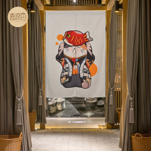 日式猫咪门帘和风暖帘风水开运布帘寿司店装饰短帘可定制logo新品