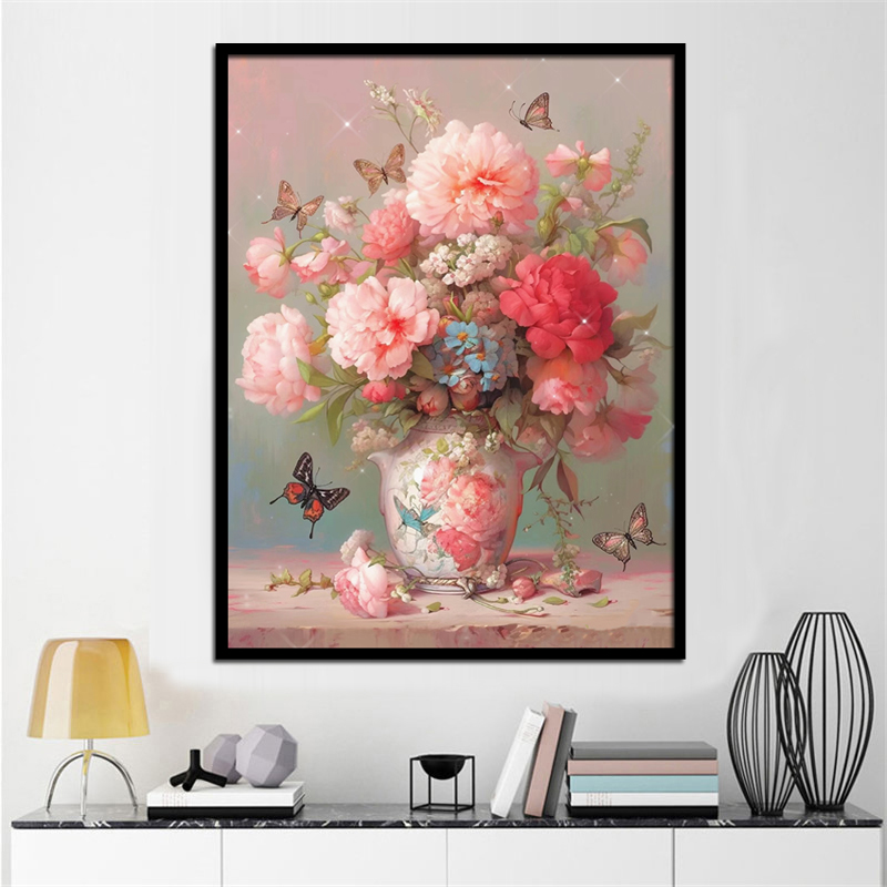 点恋坊油画牡丹花瓶钻石画