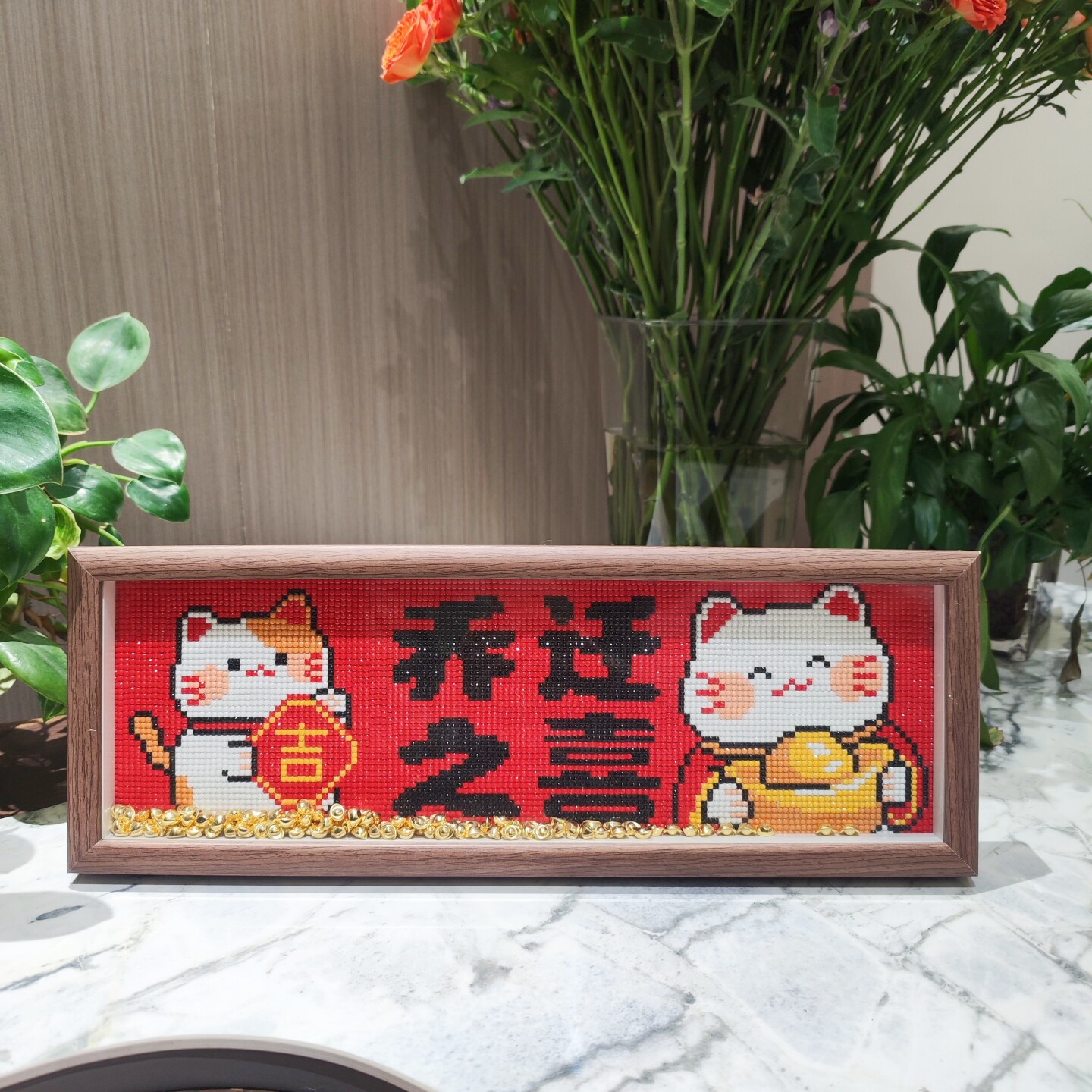招财猫乔迁钻石画送画框
