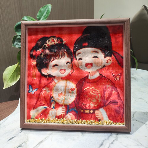 新郎新娘古风汉服石画送画框
