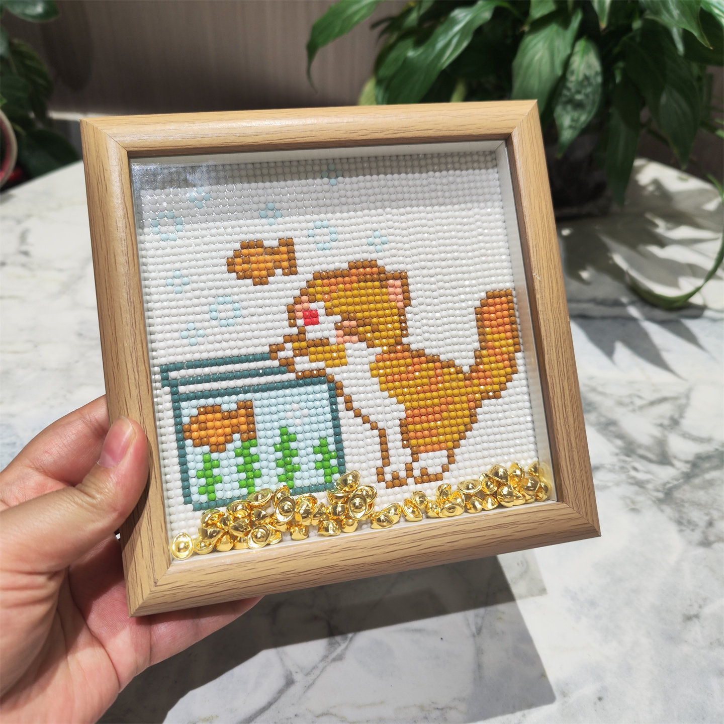 可爱小猫戏鱼钻石画【送画框】卡通2026新款手工贴钻画治愈摆件