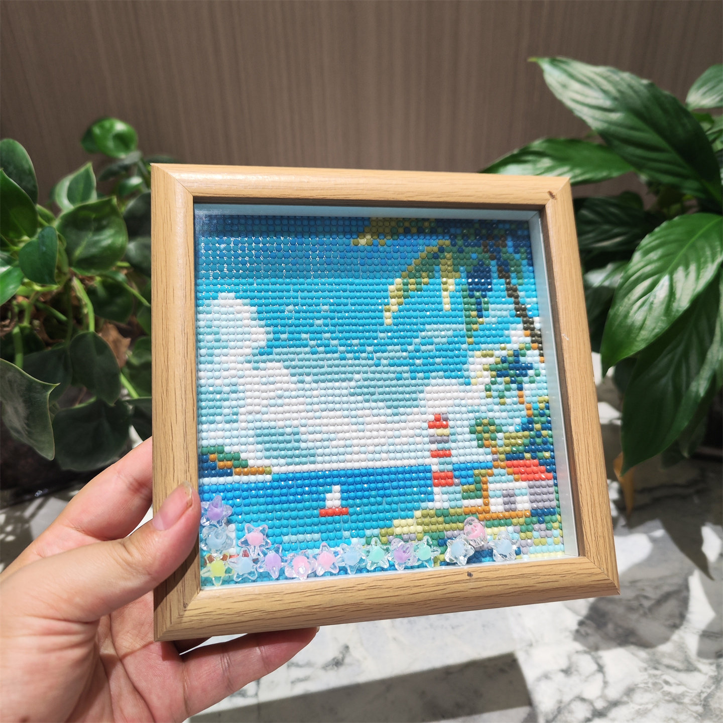 夏日海滩风情钻石画【送画框】海景2026新款手工小幅钻石绣摆台