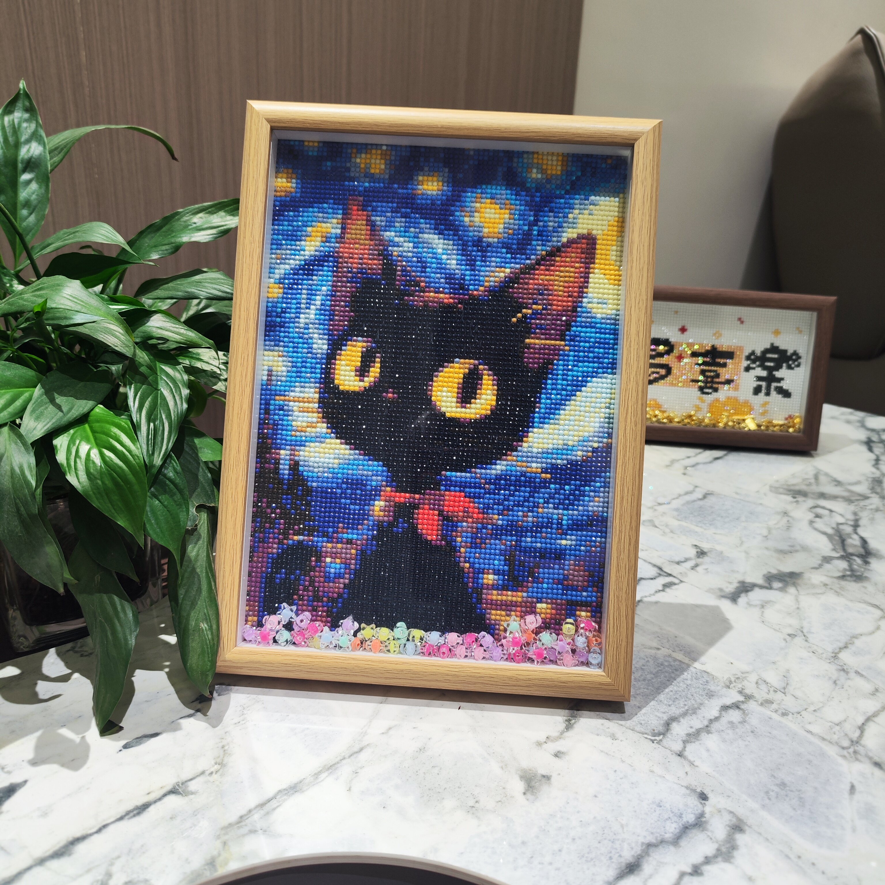 卡通星空黑猫钻石画diy手工摆件