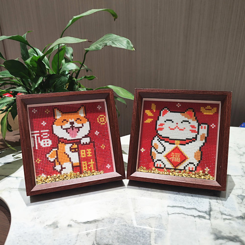 2025新款招财猫带框钻石画
