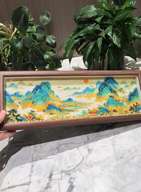千里江山图【送画框】中式山水风景石画摆台2026新款手工钻石绣