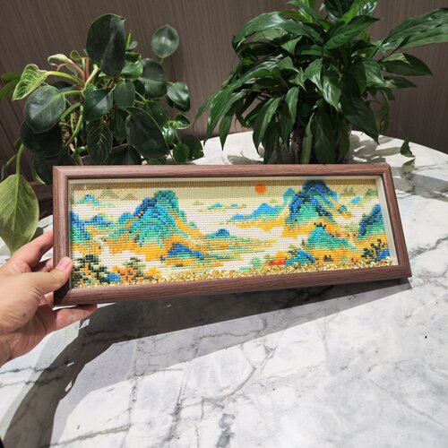 千里江山图【送画框】中式山水风景石画摆台2026新款手工钻石绣