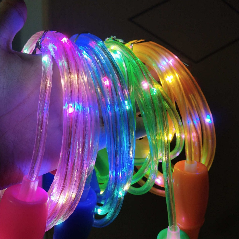 发光儿童跳绳夜光LED 小学生表演三档闪光可调节七彩炫光荧光跳绳