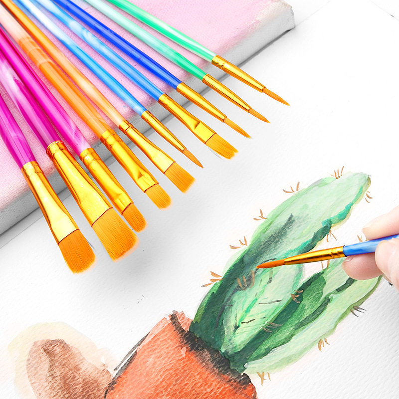 尼龙毛油画笔套装10支塑料杆水彩手绘美术绘画笔美术油画笔套装,文具电教/文化用品/商务用品,水粉/水彩/油画专用笔,淘宝优惠券,粉丝福利购,淘宝优惠卷