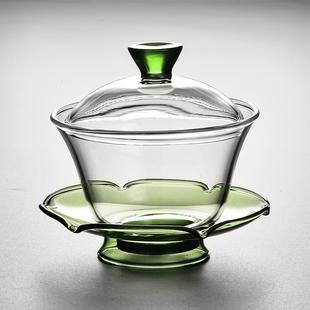 加厚玻璃盖碗荷叶泡茶碗透明泡茶杯高档茶具大号琉璃不烫手三才碗