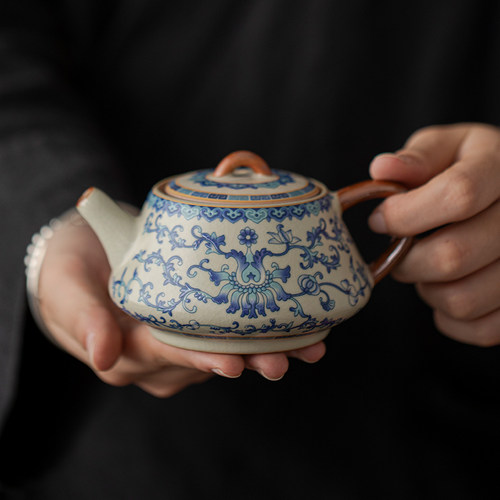 米黄汝窑青花西施壶茶壶茶杯单壶