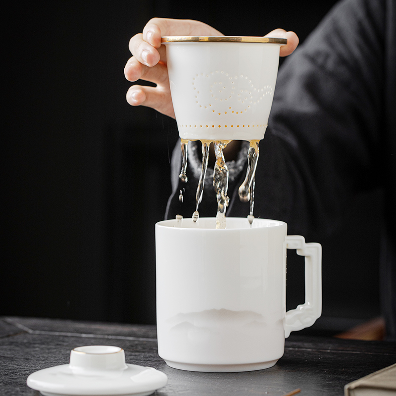 羊脂玉茶杯白瓷茶水分离杯泡茶杯