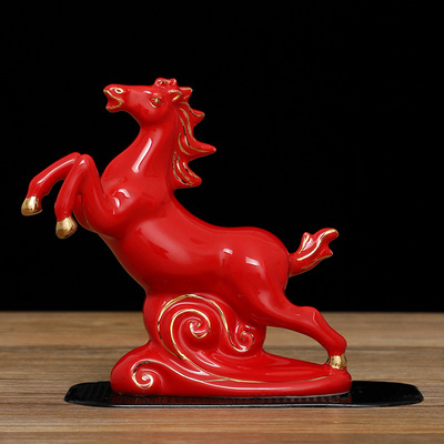 陶瓷十二生肖汽车摆件红色马摆件