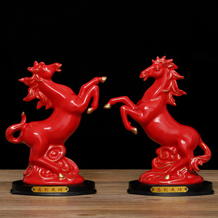 陶瓷马摆件一对十二12生肖红色马家居装饰风水瓷器马玄关马到成功