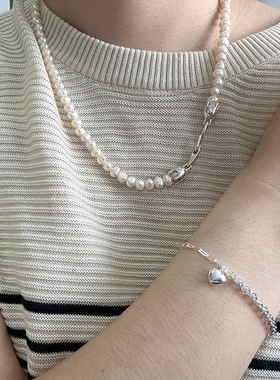 月光女神 925纯银不对称链条爱心手链女韩版简约时尚小众设计心形