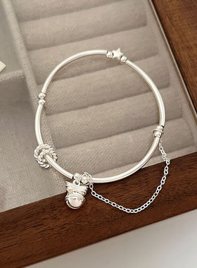 月光女神 925纯银冷淡风蝴蝶结铃铛手链弹力绳链条星星手链女甜美