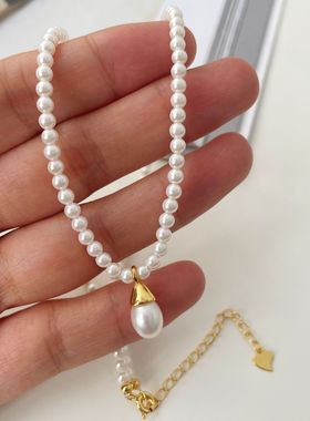 月光女神  法式小香风淡水珍珠锁骨链小众设计感小灯泡珍珠项链女