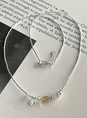 925纯银不规则水晶缠绕银圈项链