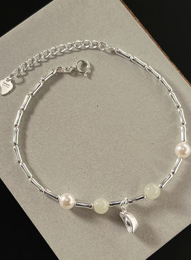 月光女神 925纯银珍珠元宝玉石竹节手链女简约新中式国风设计百搭