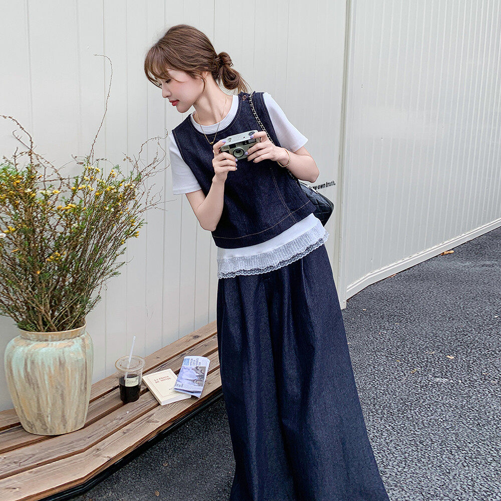 爆款！ 夏季薄款超有范T恤马甲裤子三件套 2C275-5523-P165-K248