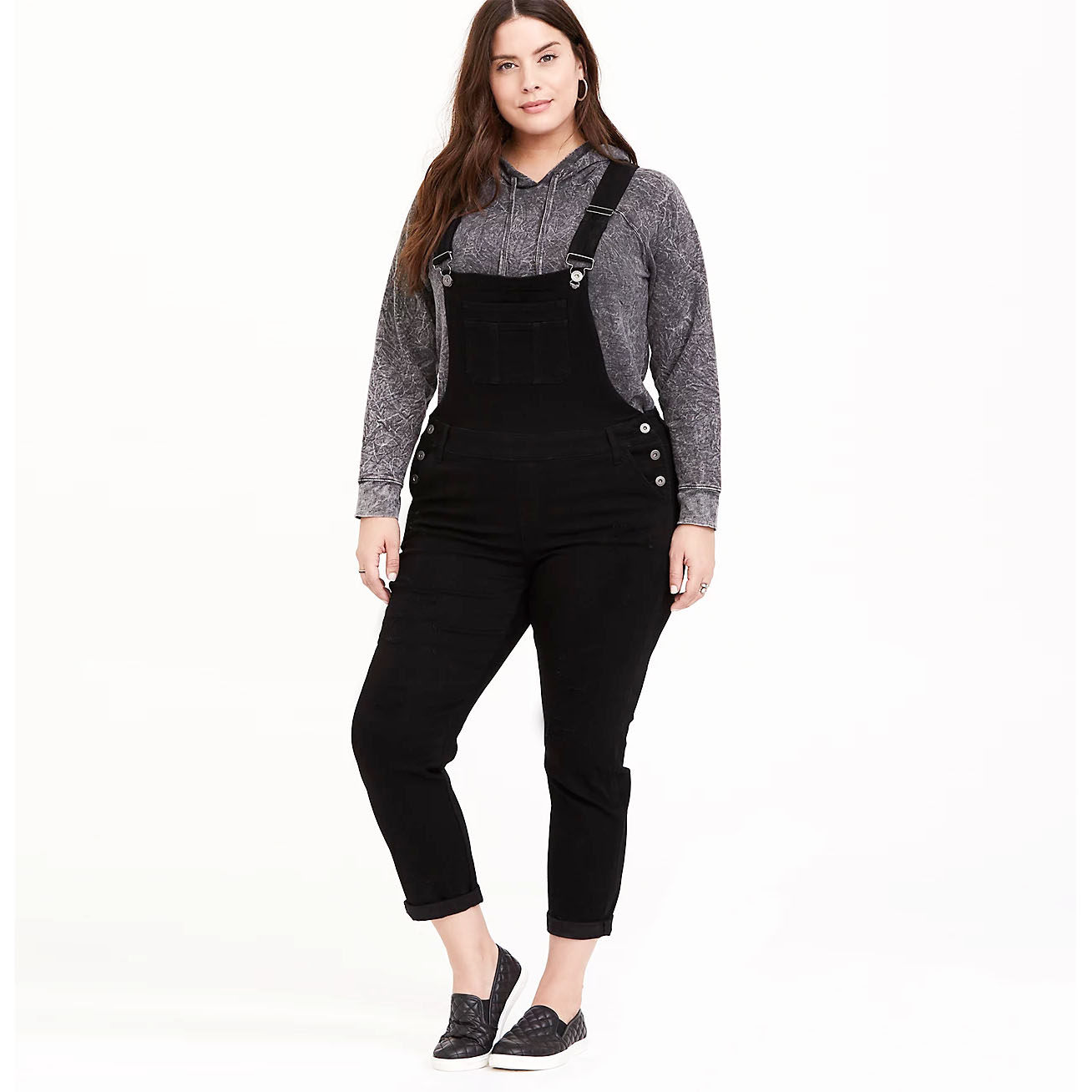 200-300斤美国欧码大码女装弹力宽松黑色牛仔背带裤吊带裤长裤