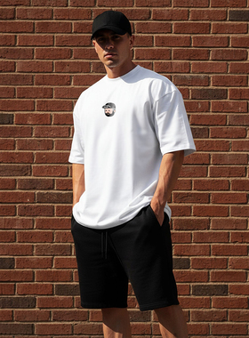 MCPW 宽松圆领短袖运动T恤男简约休闲半袖高街落肩体恤240305A