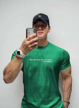 MCPW 圆领美式短袖休闲训练健身上衣透气标语运动T恤男夏250629D