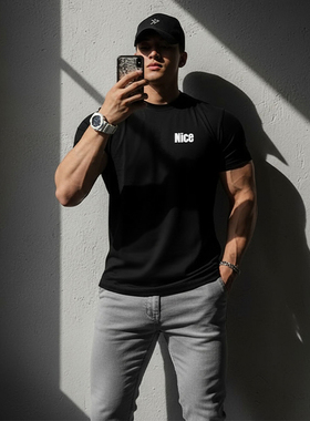 MCPW 简约新款透气短袖男美式T恤夏季圆领运动健身衣服240109B