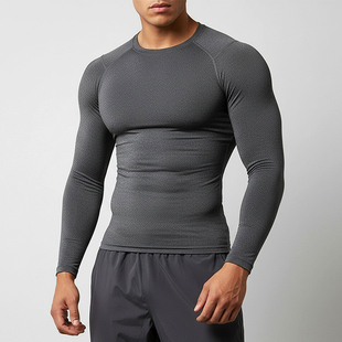 户外跑步紧身训练T恤透气高弹速干健身服 秋冬运动长袖 MCPW 男士