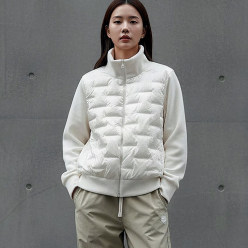 MCPW 白鸭绒休闲绗格拼接摇粒绒保暖立领外套长袖轻薄羽绒服女冬