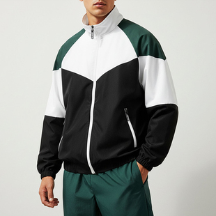 休闲运动外套ins潮立领拼色速干跑步透气长袖 MCPW 春秋男夹克美式