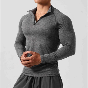 运动t恤 跑步训练长袖 MCPW 速干高弹健身服阳离子半拉链紧身打底衫