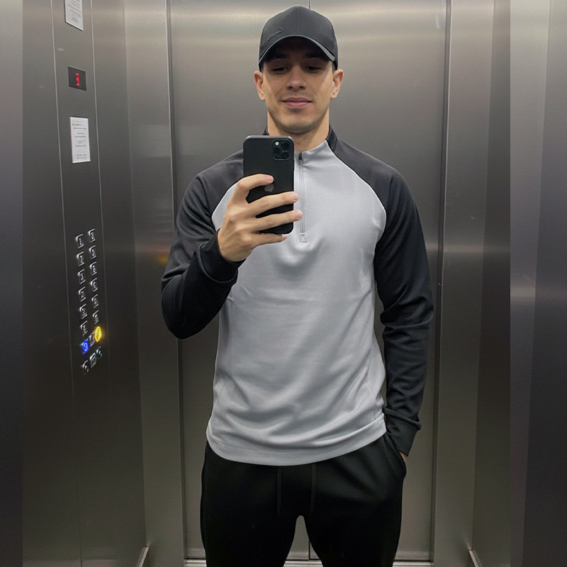 MCPW 半拉链速干运动t恤男士户外撞色跑步长袖训练健身衣服秋冬