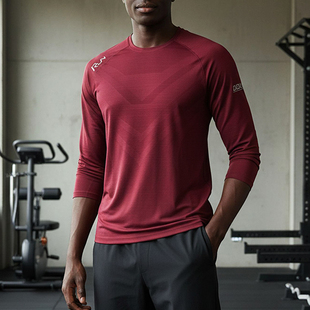 薄 户外运动t恤速干上衣休闲圆领透气高弹健身训练服长袖 MCPW 男士