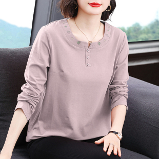 减龄打底衫 纯棉长袖 中老年妈妈装 宽松2026新款 洋气秋衣外穿 t恤女