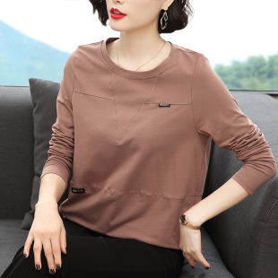 纯棉长袖t恤女 宽松2026新款秋衣外穿百搭中老年妈妈装打底衫上衣