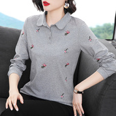 洋气polo上衣打底衫 纯棉长袖 秋衣外穿中老年妈妈装 2026新款 t恤女