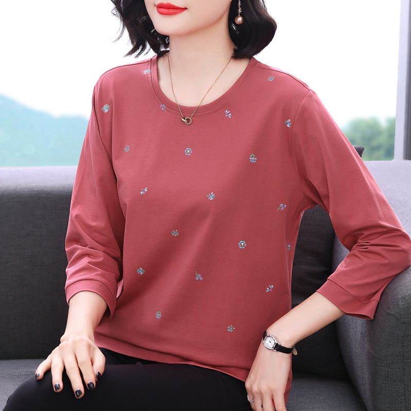 七分袖t恤女 2025春装新款纯棉秋衣外穿中老年妈妈洋气上衣打底衫