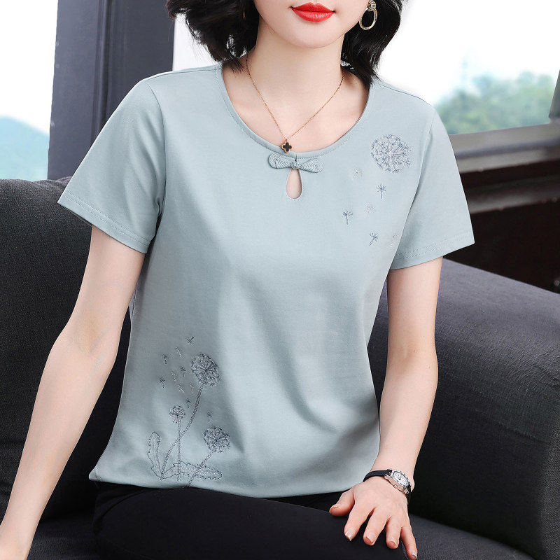 妈妈短袖t恤女 新款2026夏装洋气纯棉衣服百搭小衫中老年宽松上衣