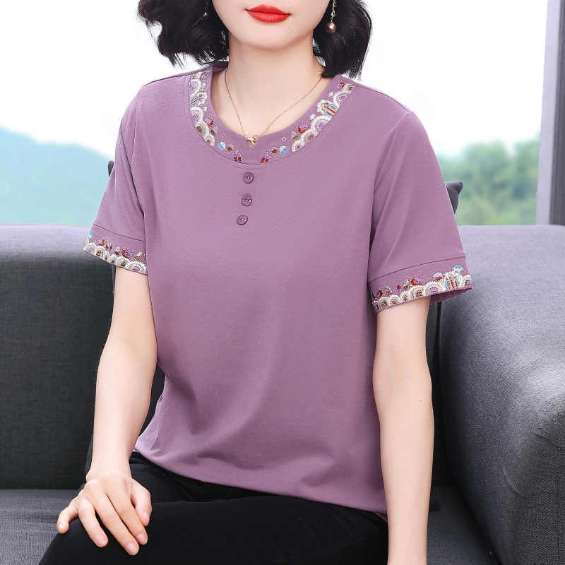 妈妈短袖t恤女 新款2025夏装洋气纯棉衣服半袖小衫中老年体恤上衣
