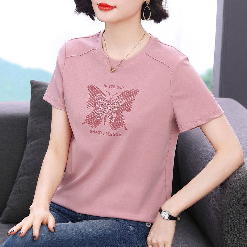 妈妈短袖t恤女 新款2026夏装洋气纯棉衣服半袖体恤中老年百搭上衣