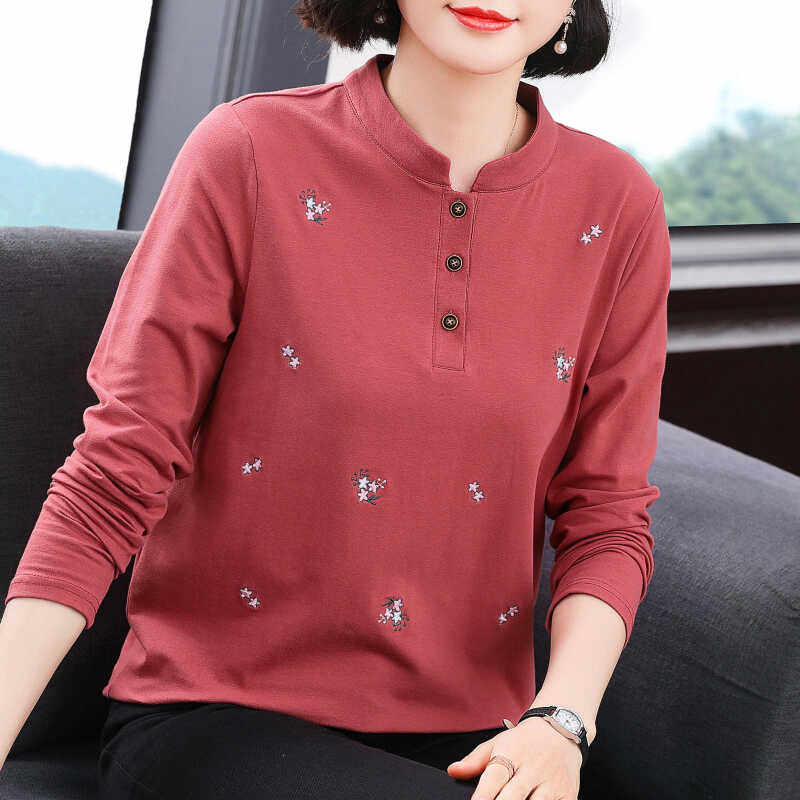 纯棉长袖t恤女 2026新款秋衣减龄百搭上衣中老年妈妈春秋装打底衫,女装/女士精品,T恤,淘宝优惠券,粉丝福利购,淘宝优惠卷