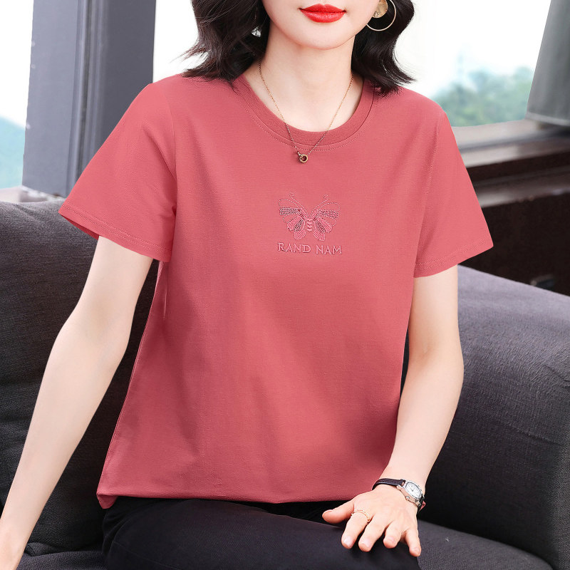 妈妈短袖t恤女 新款2026夏装洋气纯棉衣服休闲小衫中老年宽松上衣